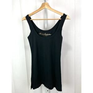 TALIA XS Organic Loungewear Tank Top Ruffle Hem Sleeveless Scoop Cotton Black